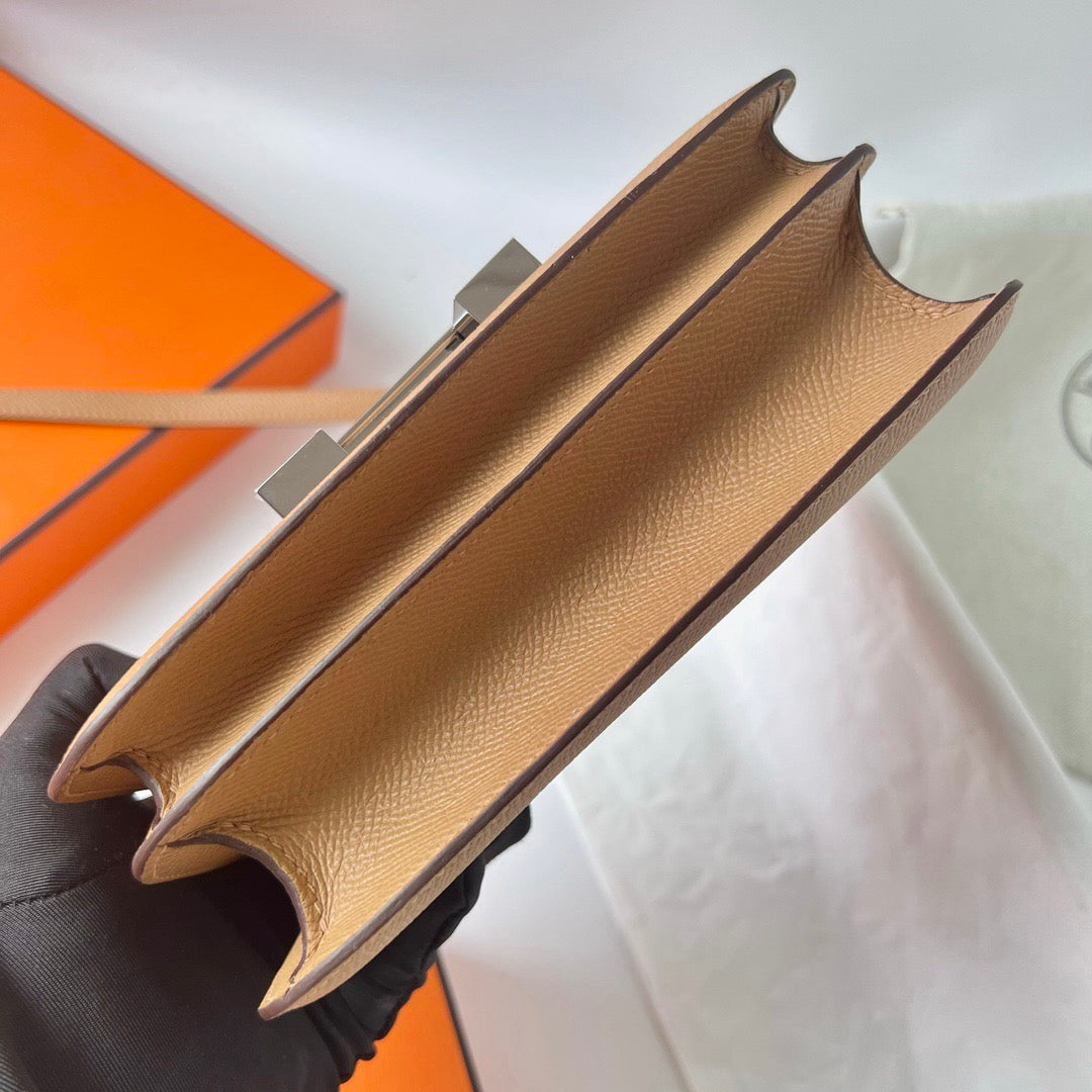 HM Constance Bag Dark Beige Epsom Silver Hardware