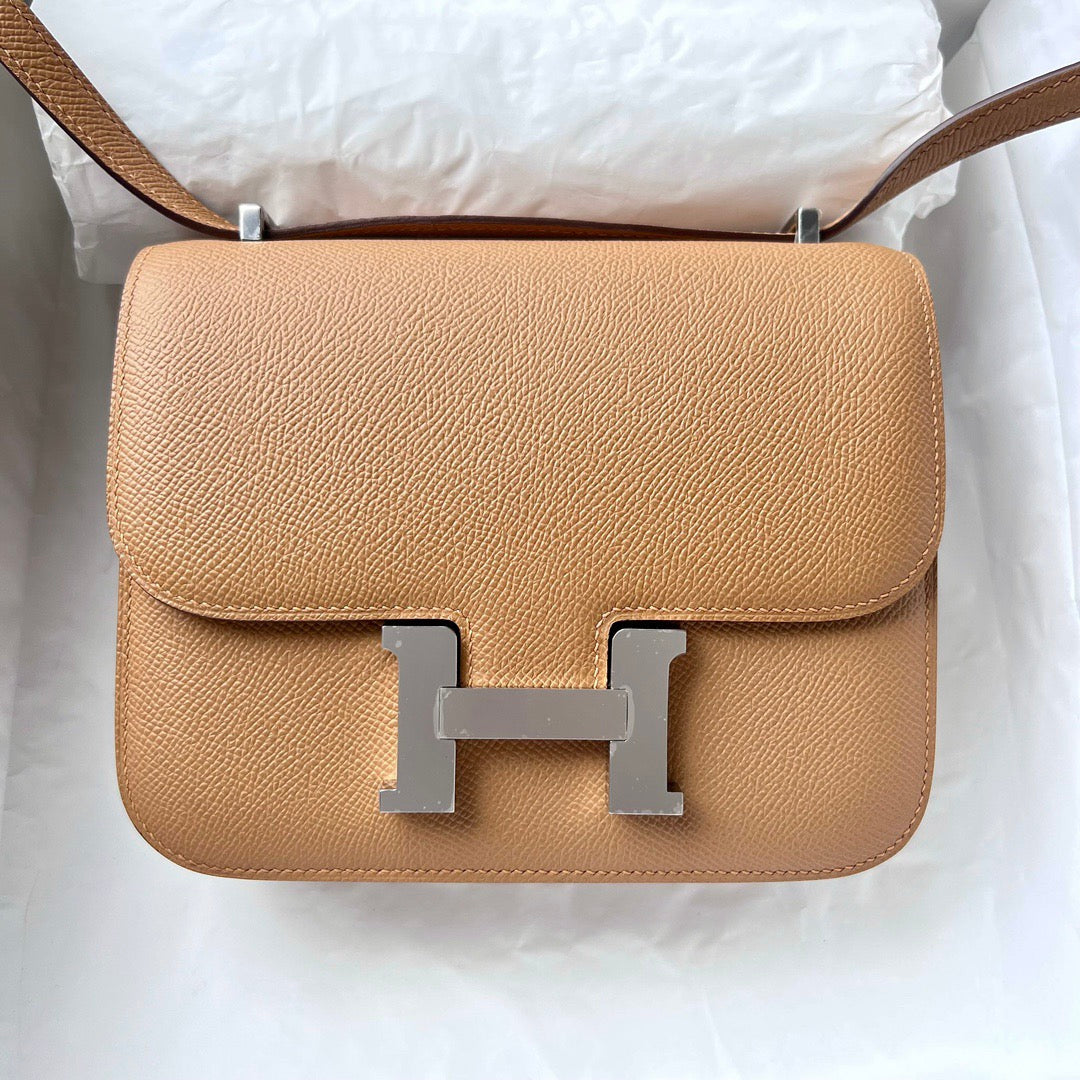 HM Constance Bag Dark Beige Epsom Silver Hardware