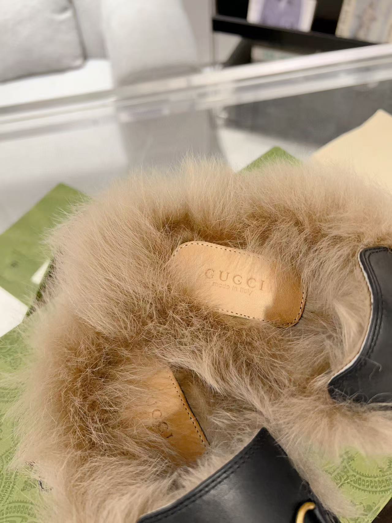 GG Princetown Slipper Black Calfskin Tuscan Wool