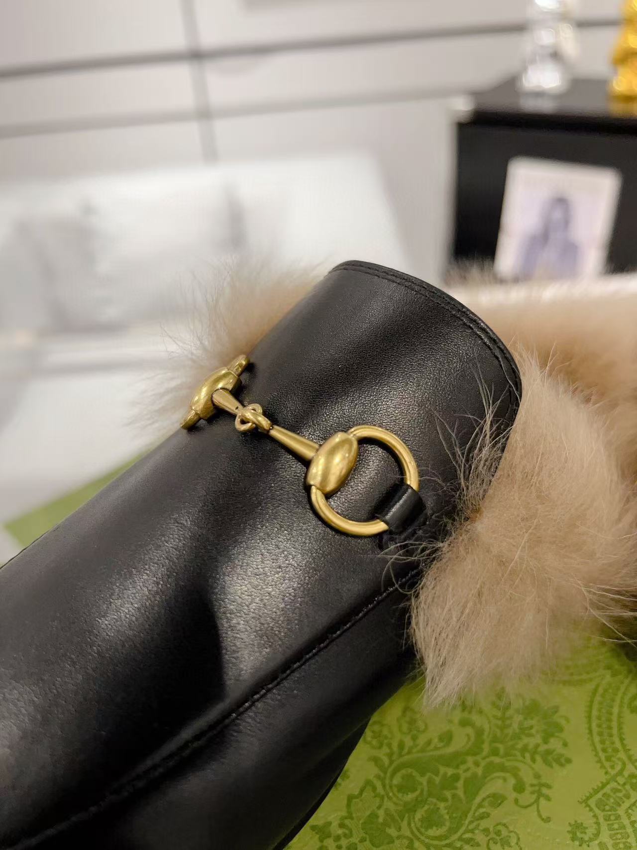 GG Princetown Slipper Black Calfskin Tuscan Wool