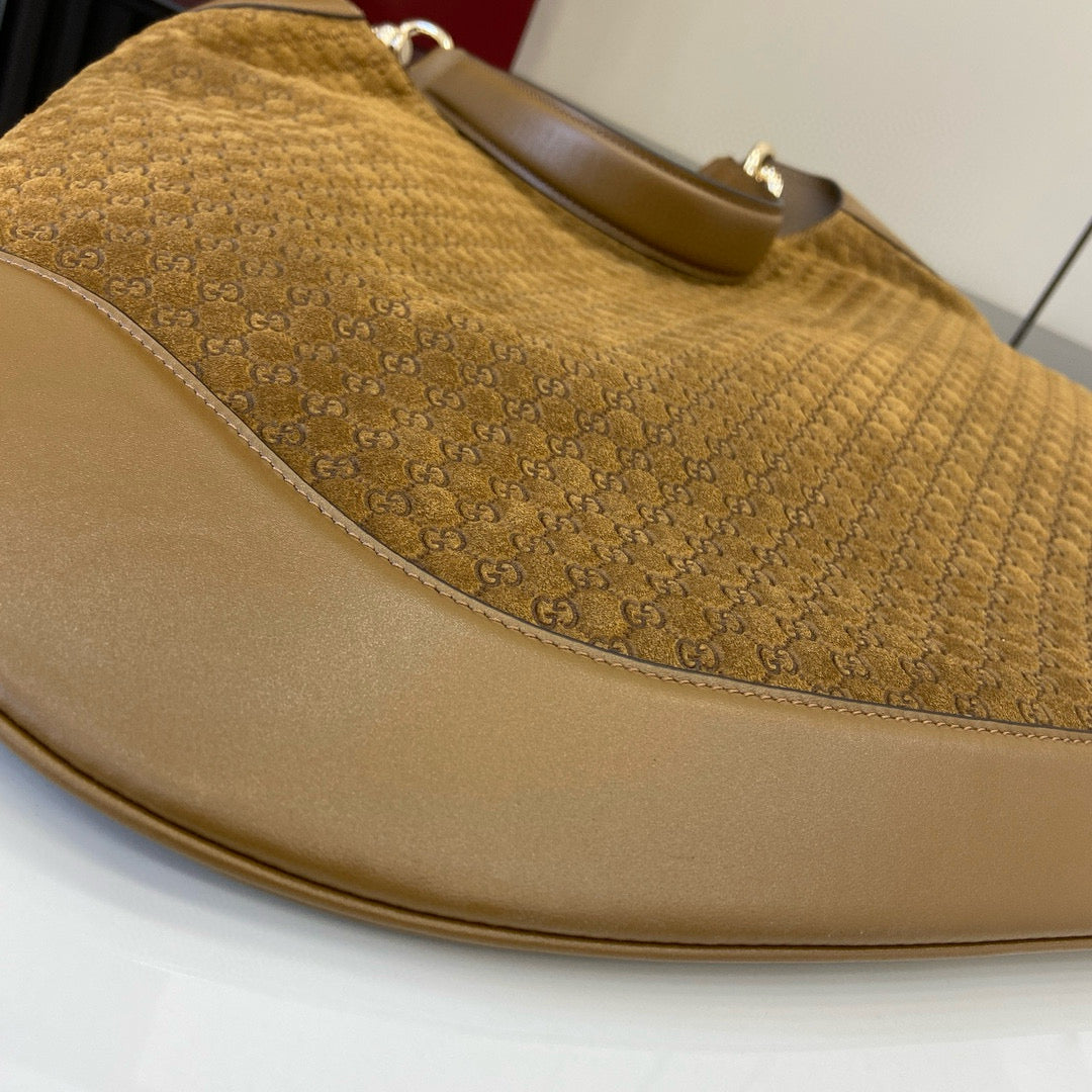 GG Tote Bag Brown Velvet Embossed and Leather