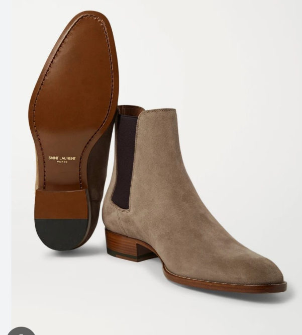 Saint Laurent Wyatt Suede Chelsea Boots Beige Brown