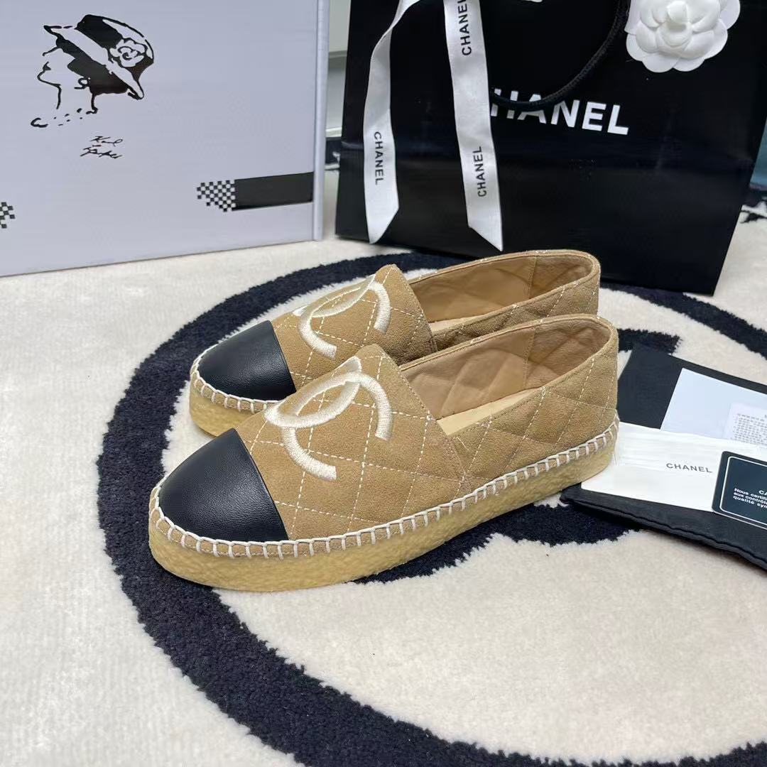 Espadrilles Beige Black Suede Calfskin and Lambskin