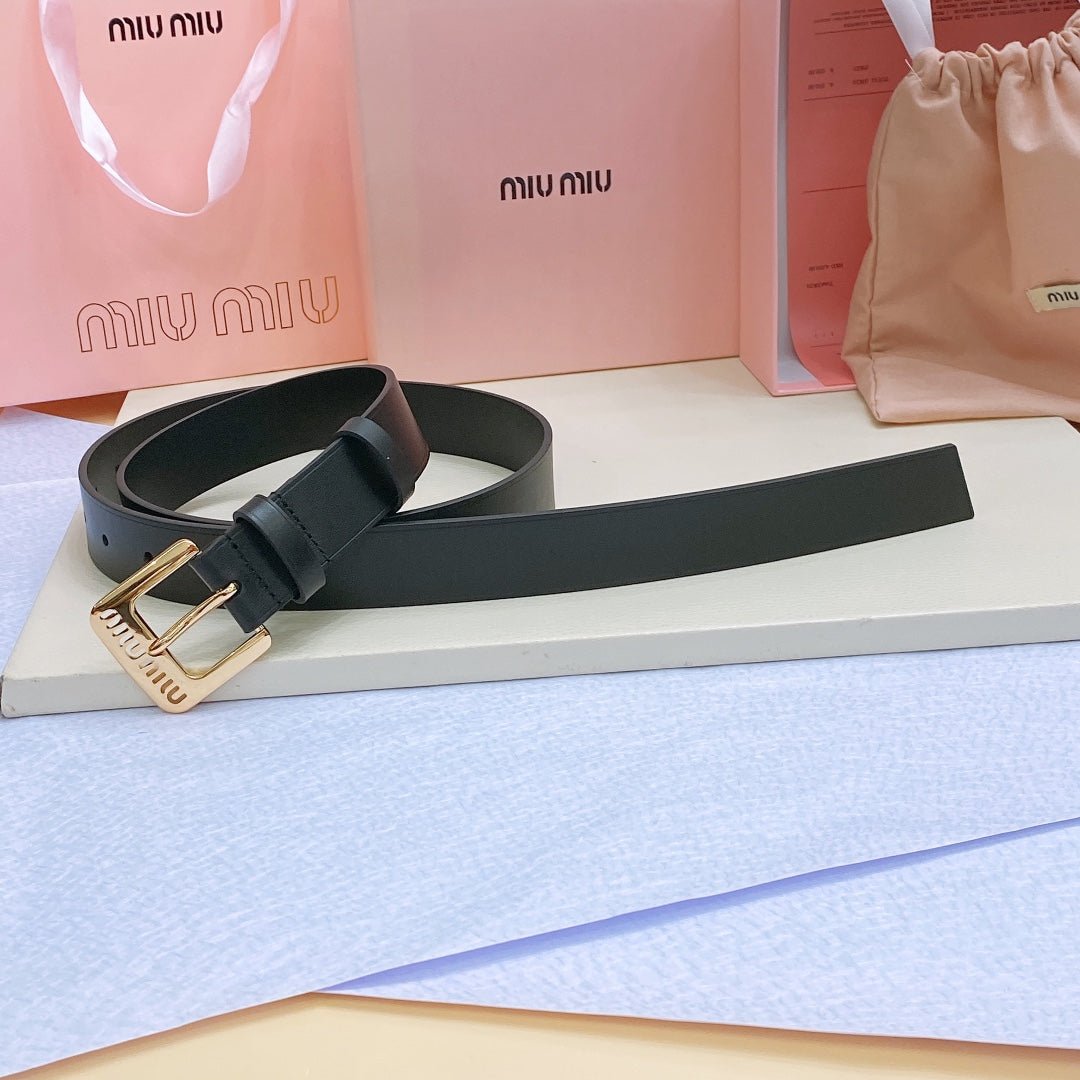 Miu Belt 30mm Black Calfskin