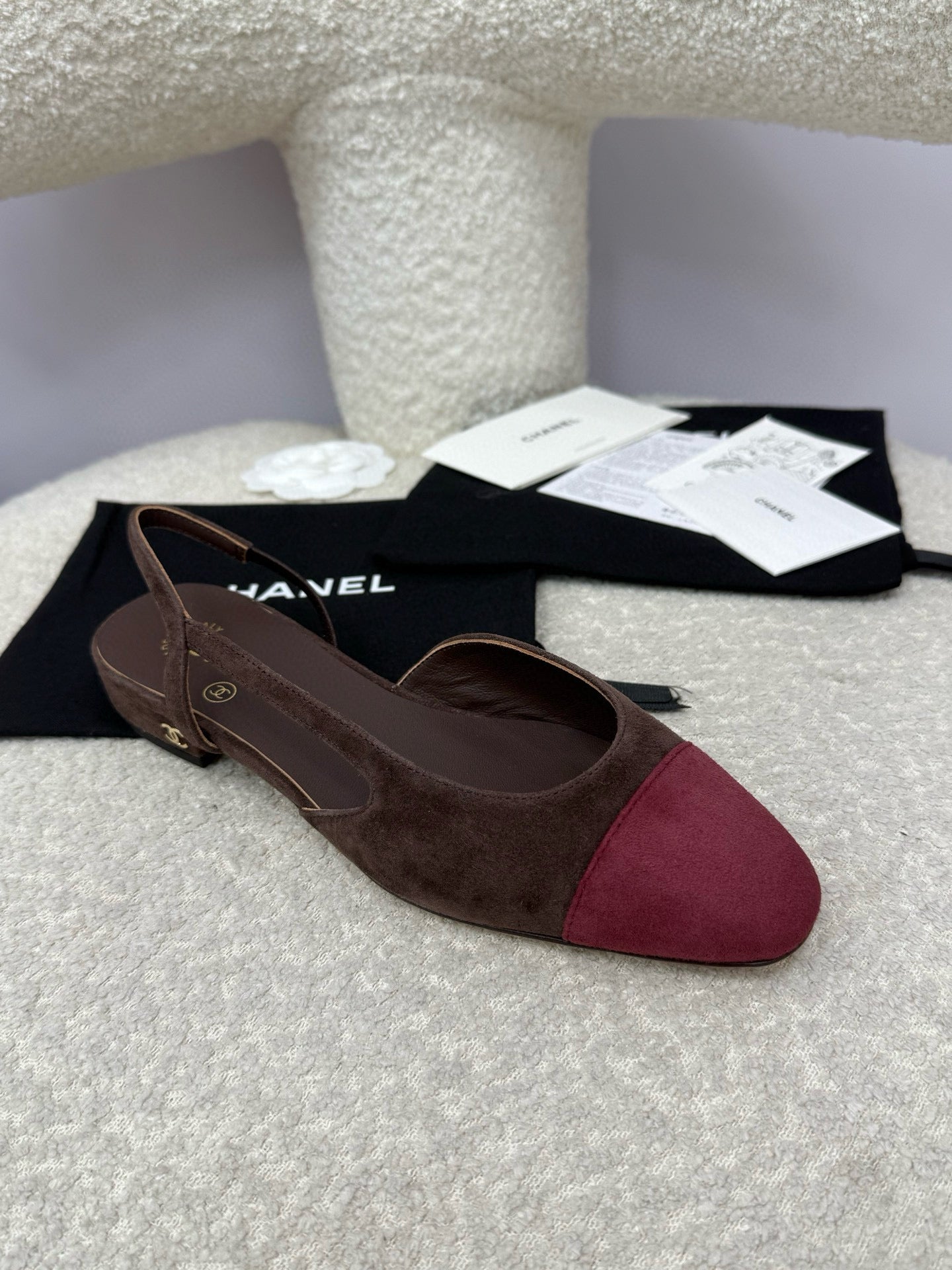 CC 25A Slingback Flat Chocolate Dark Red Suede