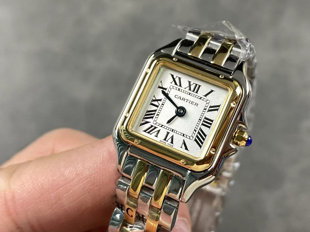 PANTHERE DE CARTIE 22MM QUARTZ GOLD STEEL WHITE DIAL