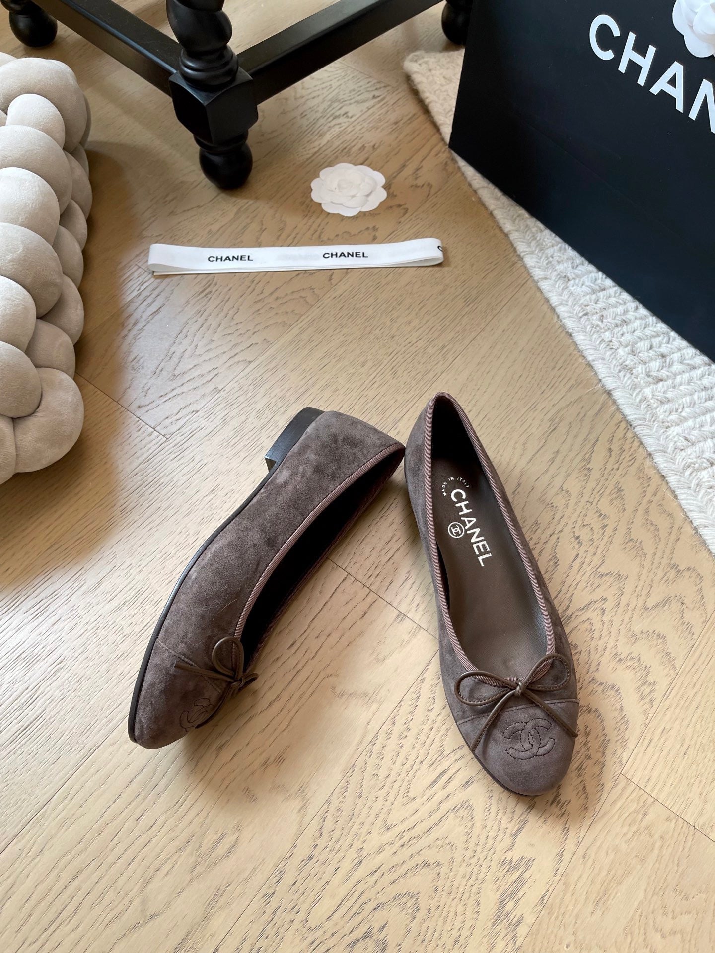 Chanel Ballet Flat Dark Brown Suede