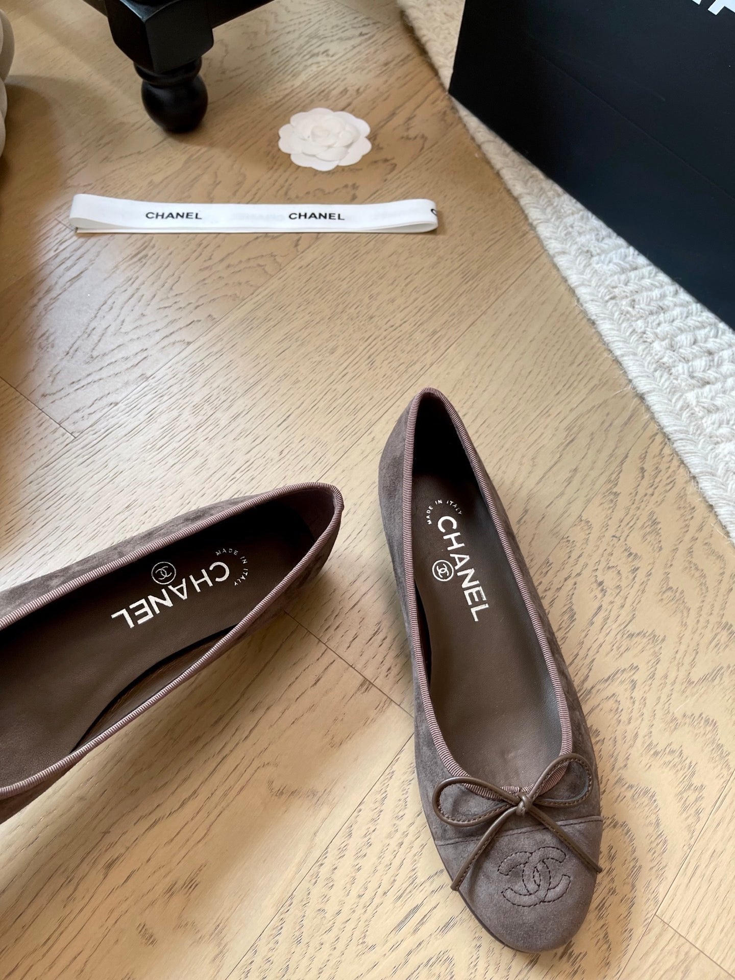 Chanel Ballet Flat Dark Brown Suede