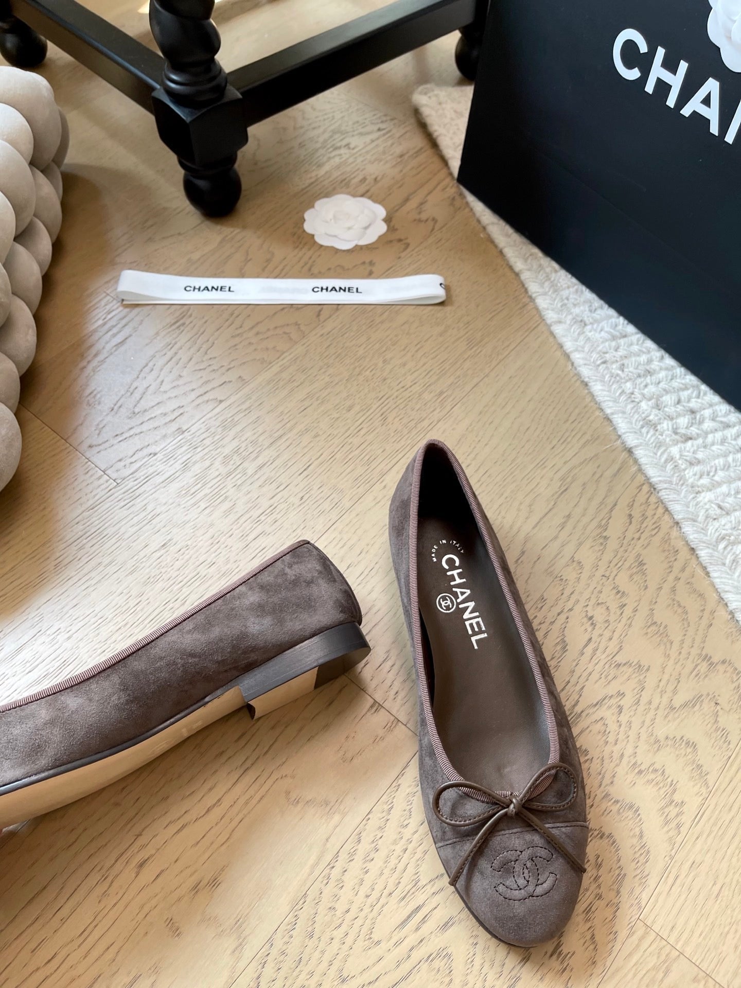Chanel Ballet Flat Dark Brown Suede