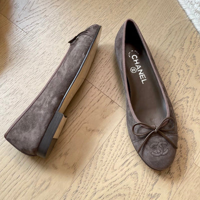 Chanel Ballet Flat Dark Brown Suede