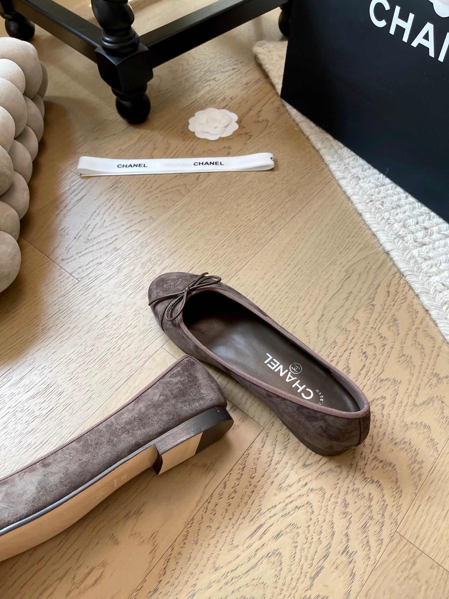 Chanel Ballet Flat Dark Brown Suede