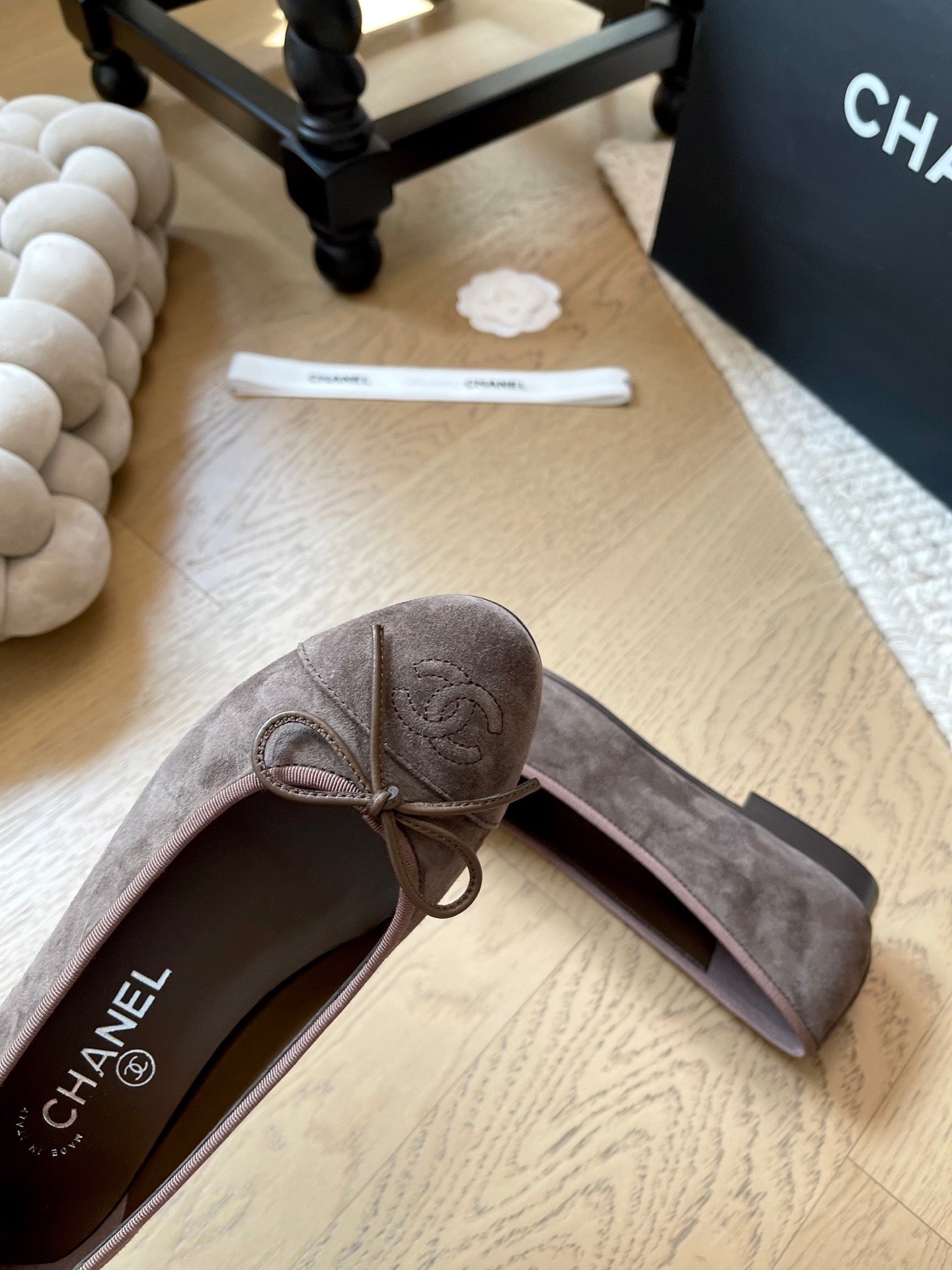 Chanel Ballet Flat Dark Brown Suede