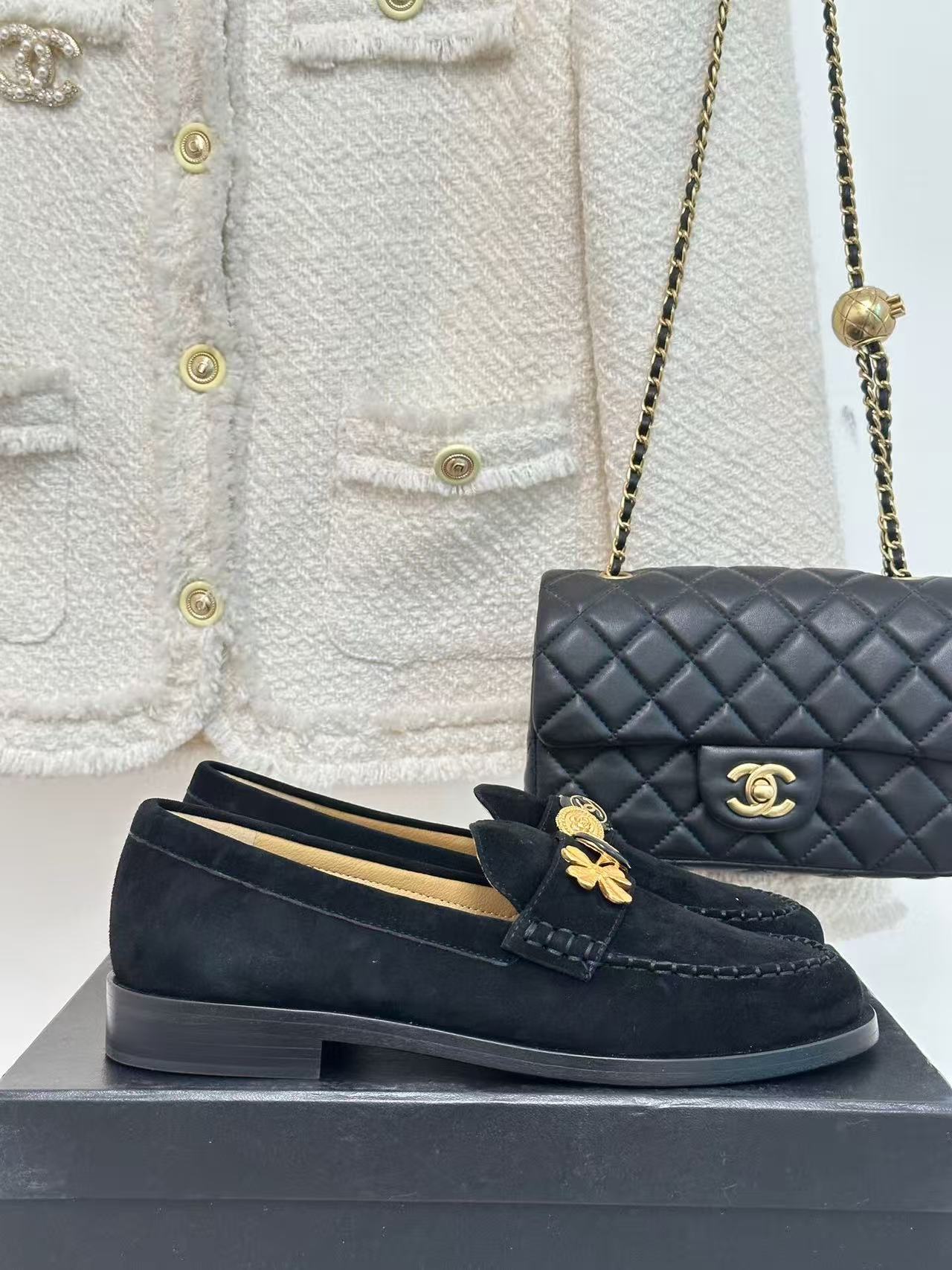 Chanel Loafer Black Suede Leather 401352