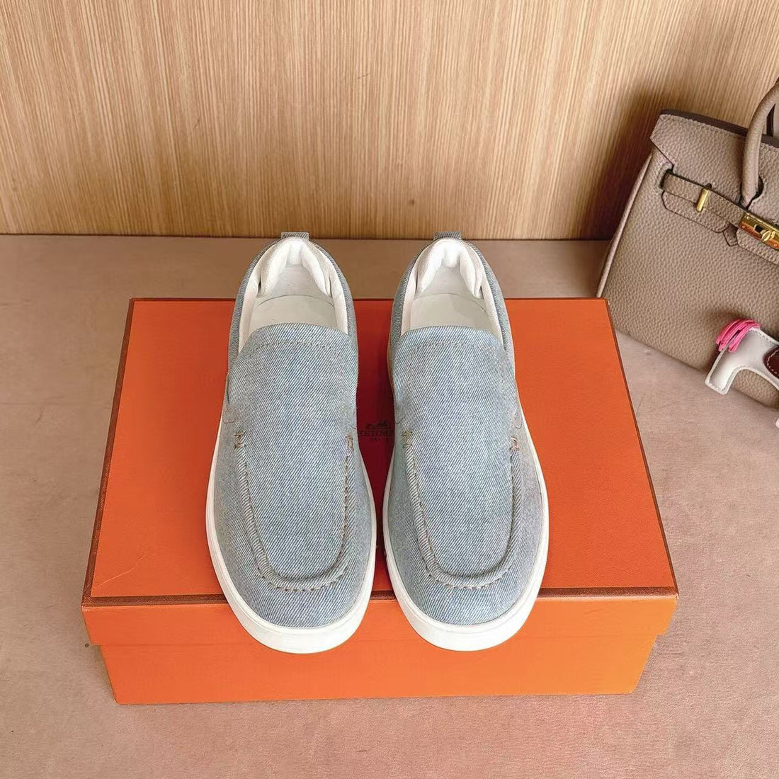 Hermes Loafer Blue White Denim leather