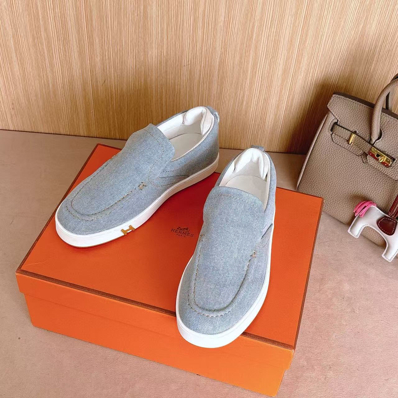 Hermes Loafer Blue White Denim leather