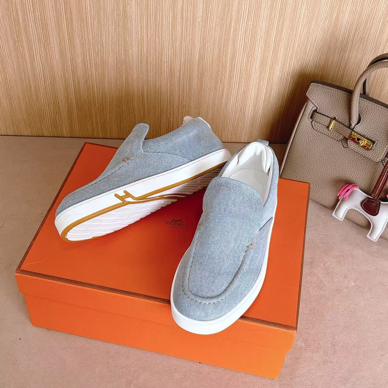 Hermes Loafer Blue White Denim leather