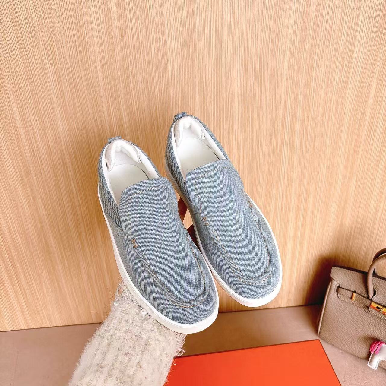 Hermes Loafer Blue White Denim leather