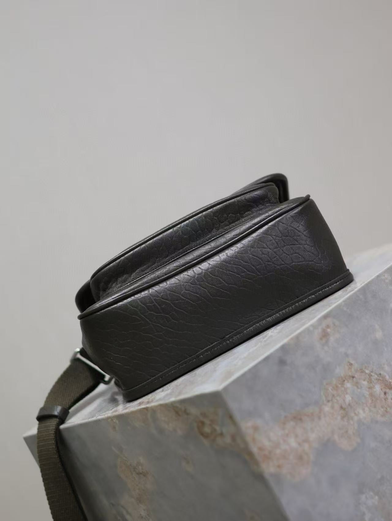 Saint Laurent Niki Logo Plaque Messenger Bag Dark Green Calfskin