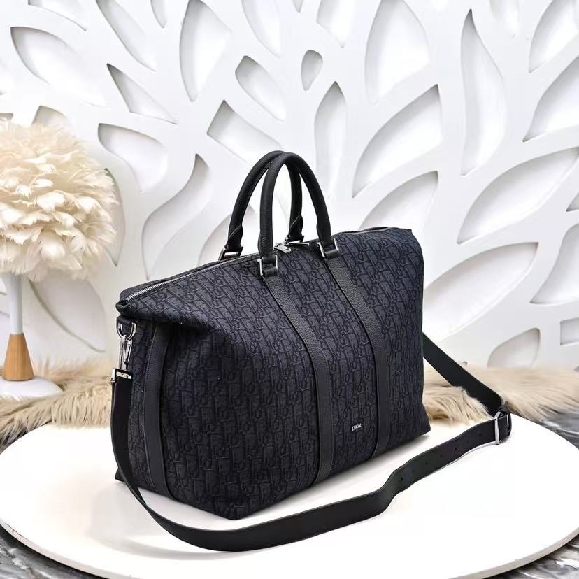 Weekender 40 Dior Oblique Jacquard  Black Grained Calfskin Frabic