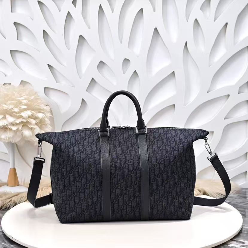 Weekender 40 Dior Oblique Jacquard  Black Grained Calfskin Frabic