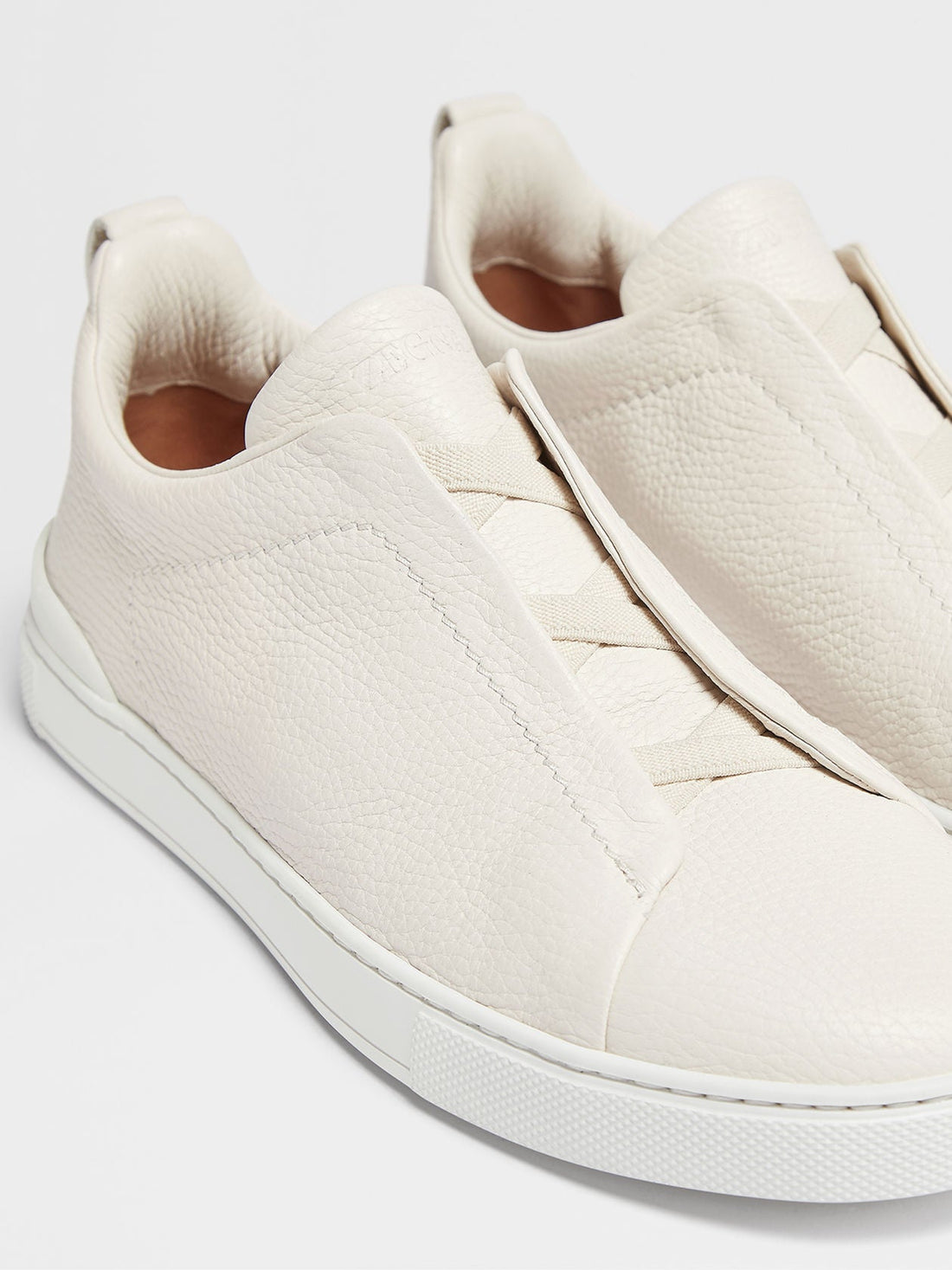 Zegna Triple Stitch Ivory Leather sneakers