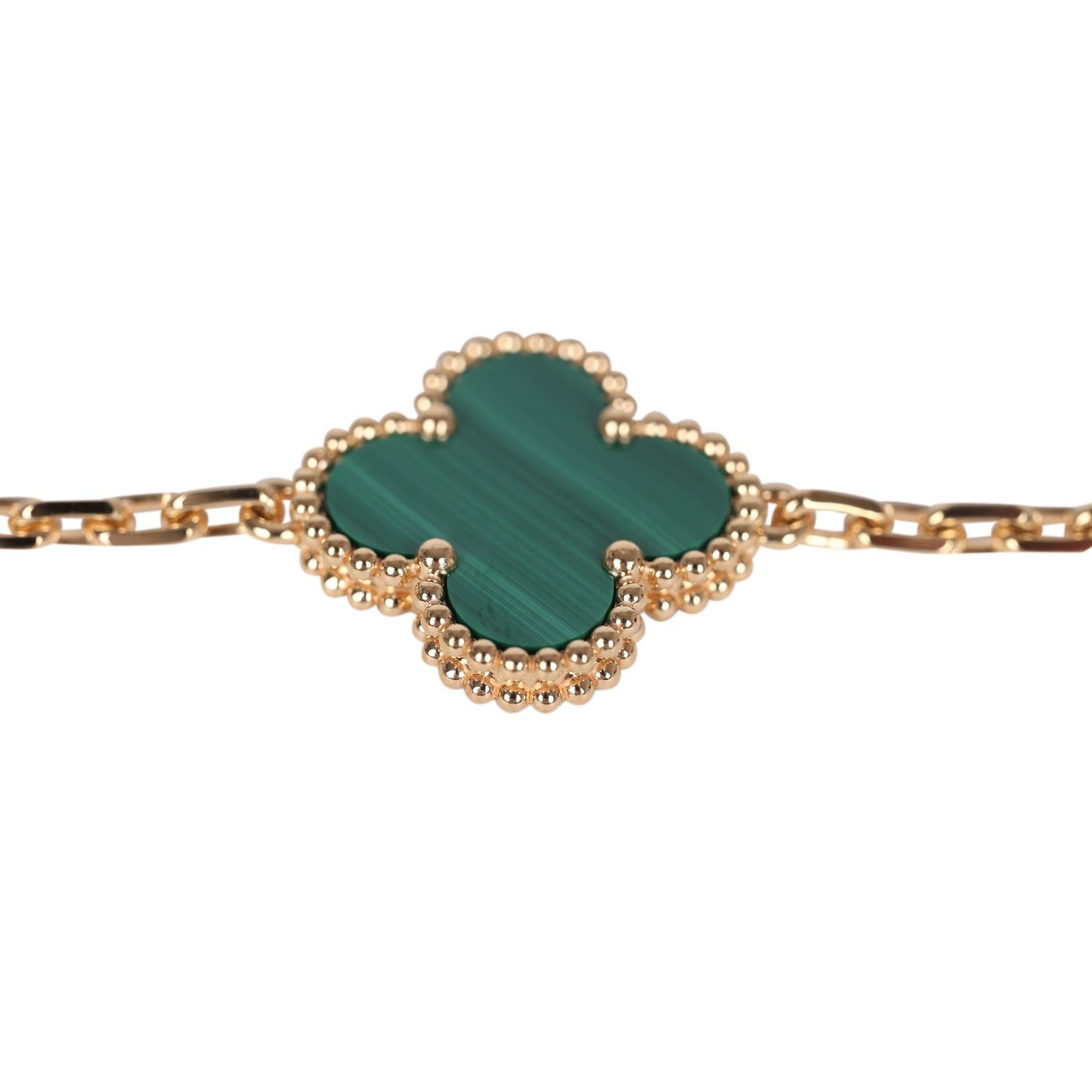 Van Cleef & Arpels Vintage Alhambra 5 Motif Bracelet Malachite 18K Yellow Gold