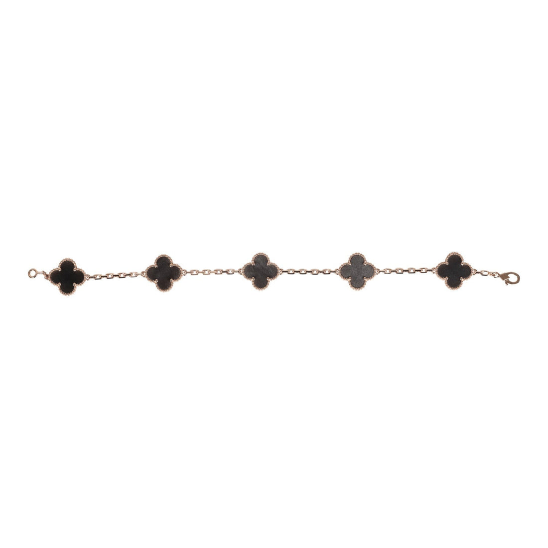 Van Cleef & Arpels Vintage Alhambra 5 Motif Bracelet Silver Obsidian 18K Rose Gold Hardware