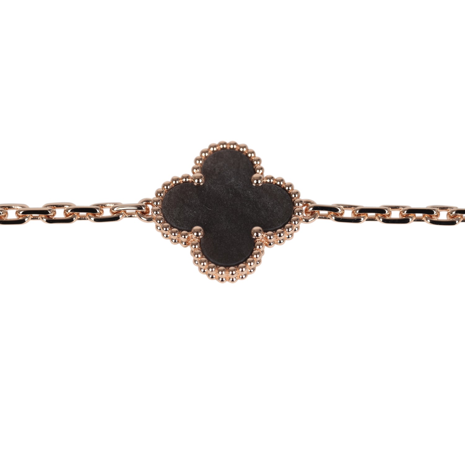 Van Cleef & Arpels Vintage Alhambra 5 Motif Bracelet Silver Obsidian 18K Rose Gold Hardware