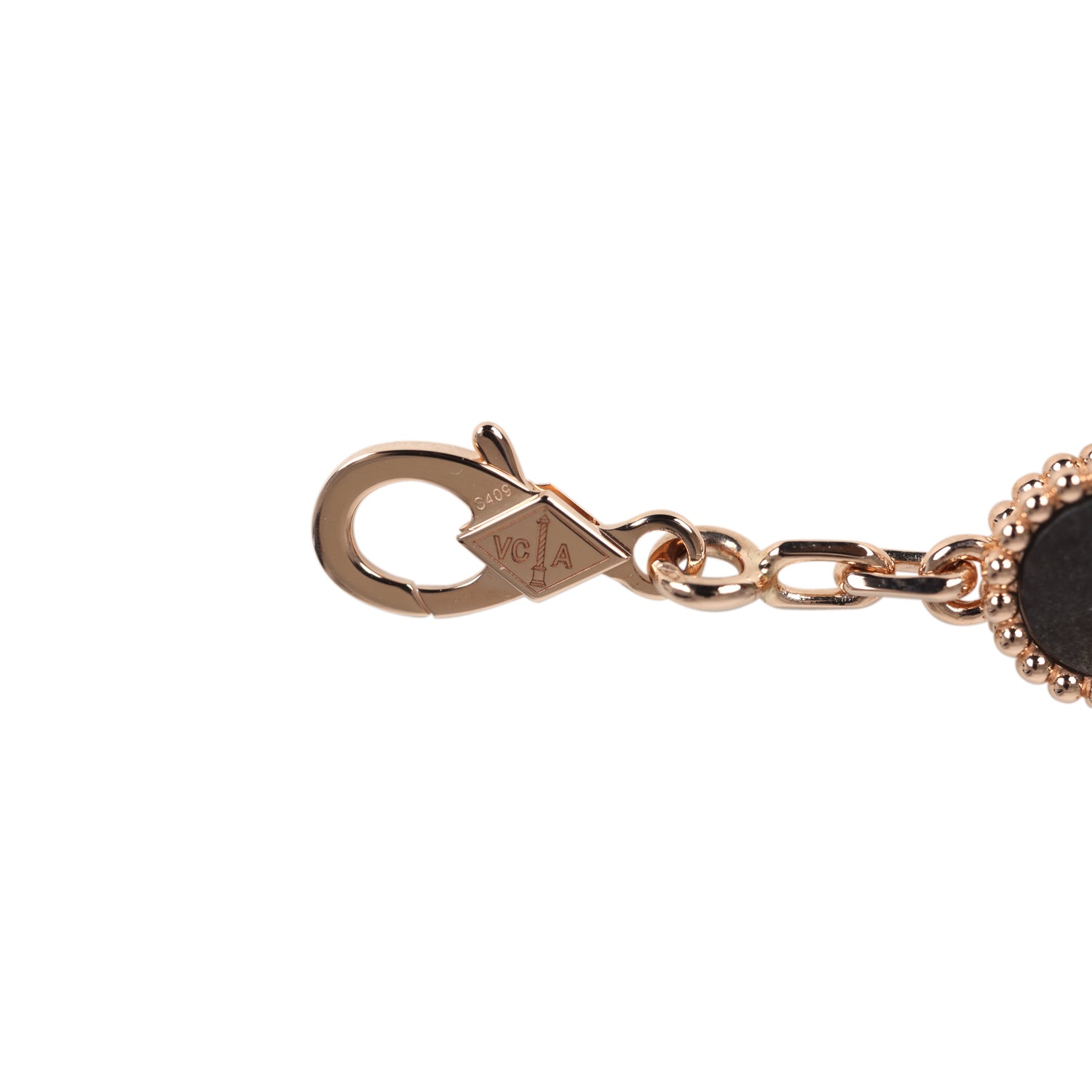 Van Cleef & Arpels Vintage Alhambra 5 Motif Bracelet Silver Obsidian 18K Rose Gold Hardware