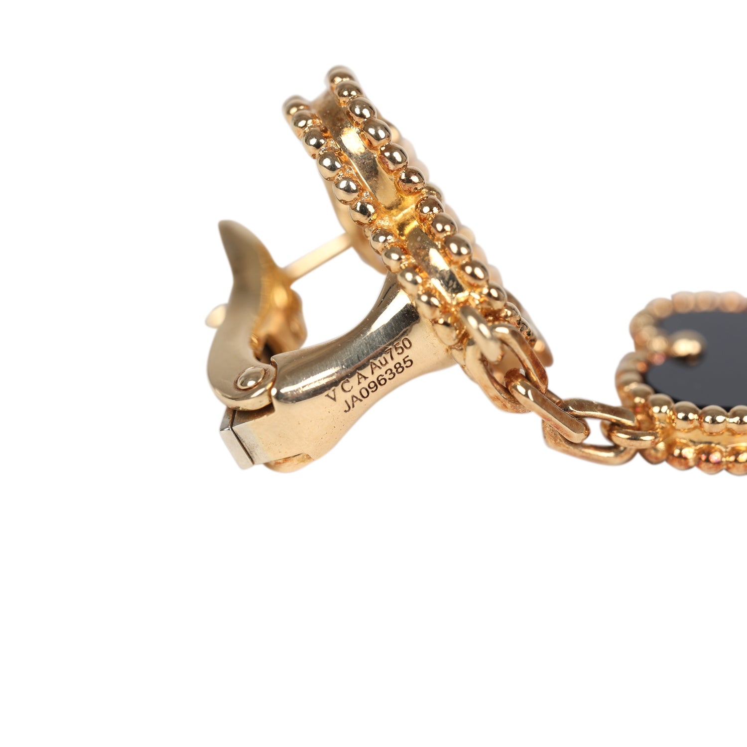 Pre-owned Van Cleef & Arpels Magic Alhambra 3 Motif Earrings Mother of Pearl & Onyx 18K Yellow Gold Hardware