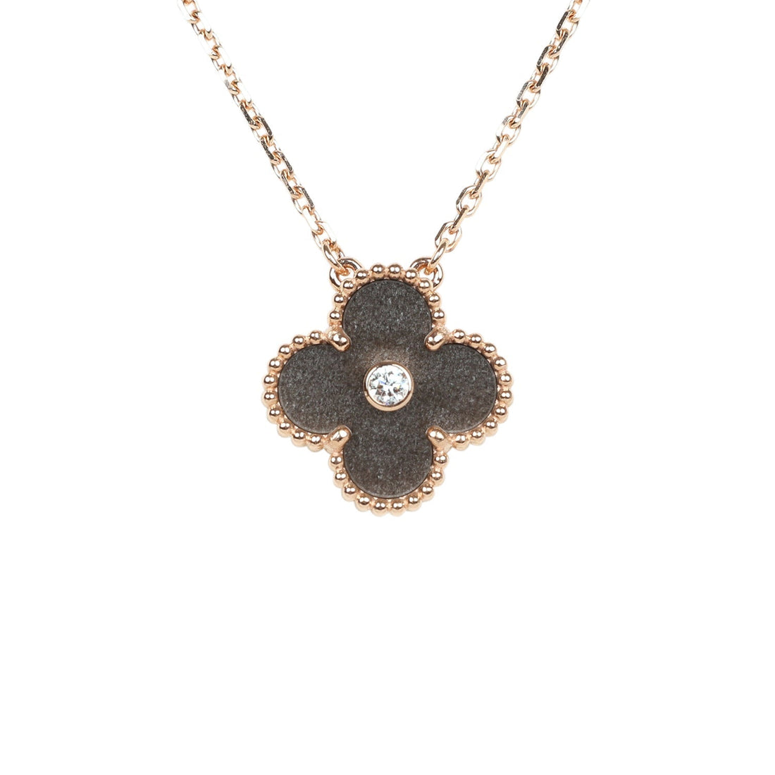 Van Cleef & Arpels 2023 Holiday Vintage Alhambra Obsidian Pendant Necklace