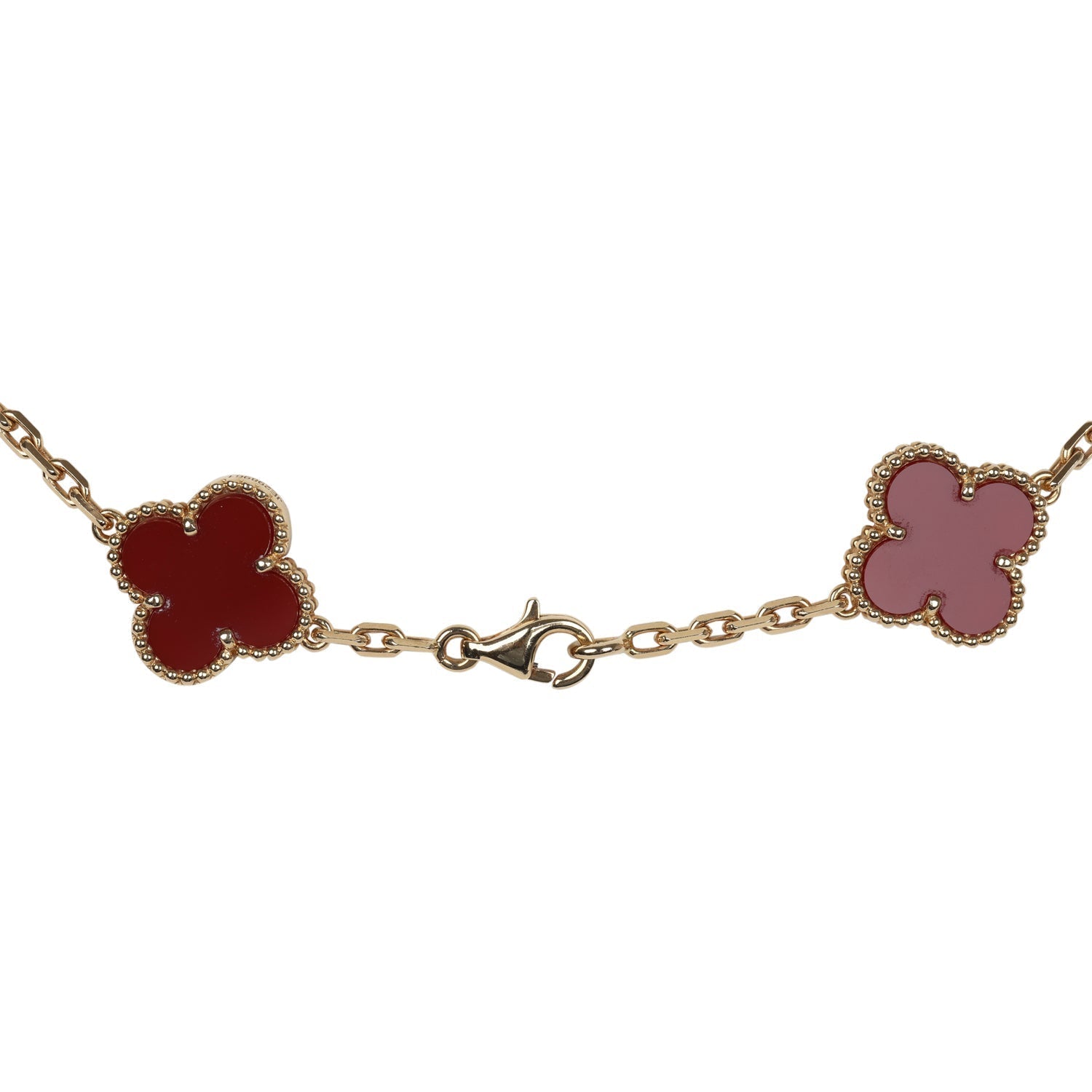 Van Cleef & Arpels Vintage Alhambra 20 Motif Necklace Carnelian 18K Yellow Gold Hardware