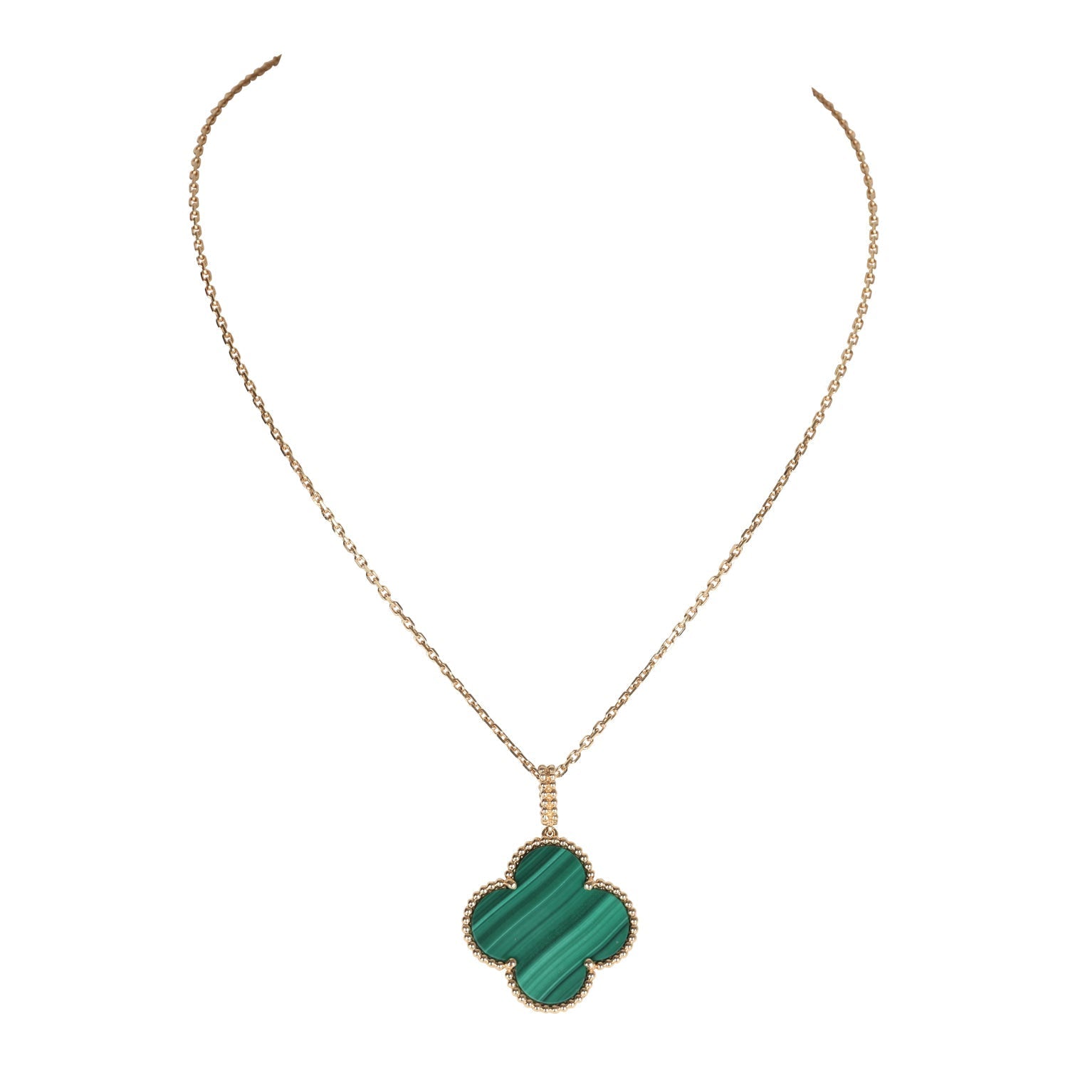 Van Cleef & Arpels Vintage Alhambra Motif Pendant Necklace Malachite 18K Yellow Gold