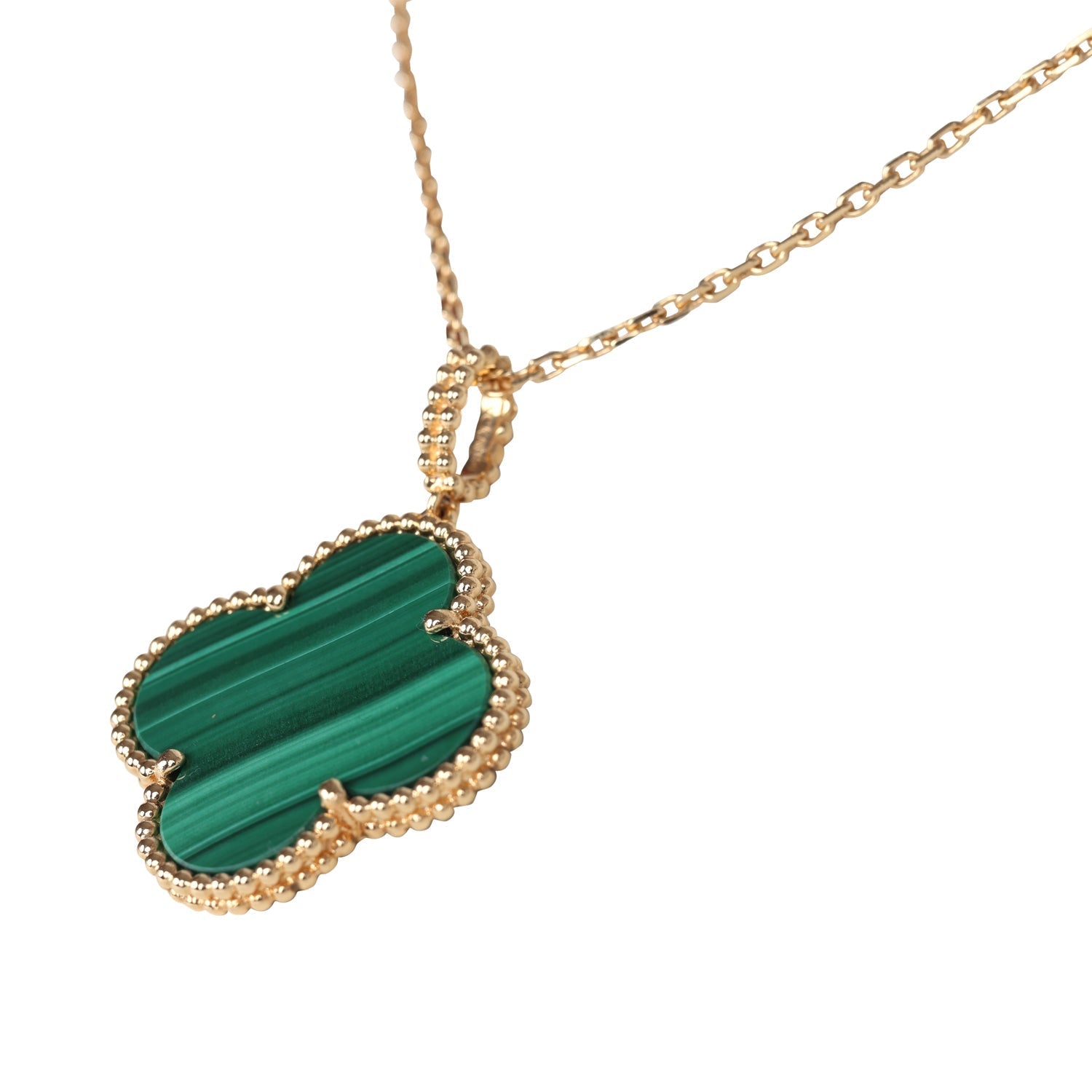 Van Cleef & Arpels Vintage Alhambra Motif Pendant Necklace Malachite 18K Yellow Gold