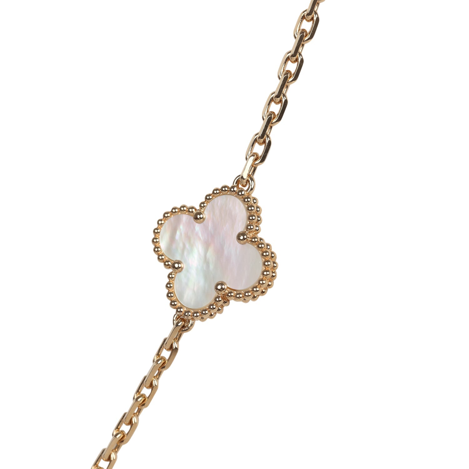Van Cleef & Arpels Vintage Alhambra 10 Motif Necklace White Mother of Pearl 18K Yellow Gold Hardware