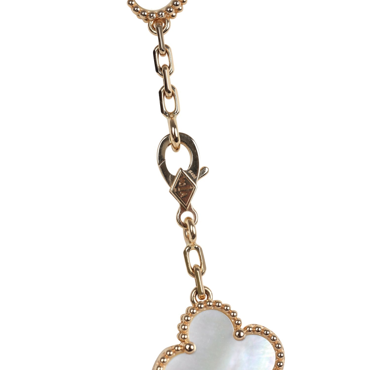 Van Cleef & Arpels Vintage Alhambra 10 Motif Necklace White Mother of Pearl 18K Yellow Gold Hardware