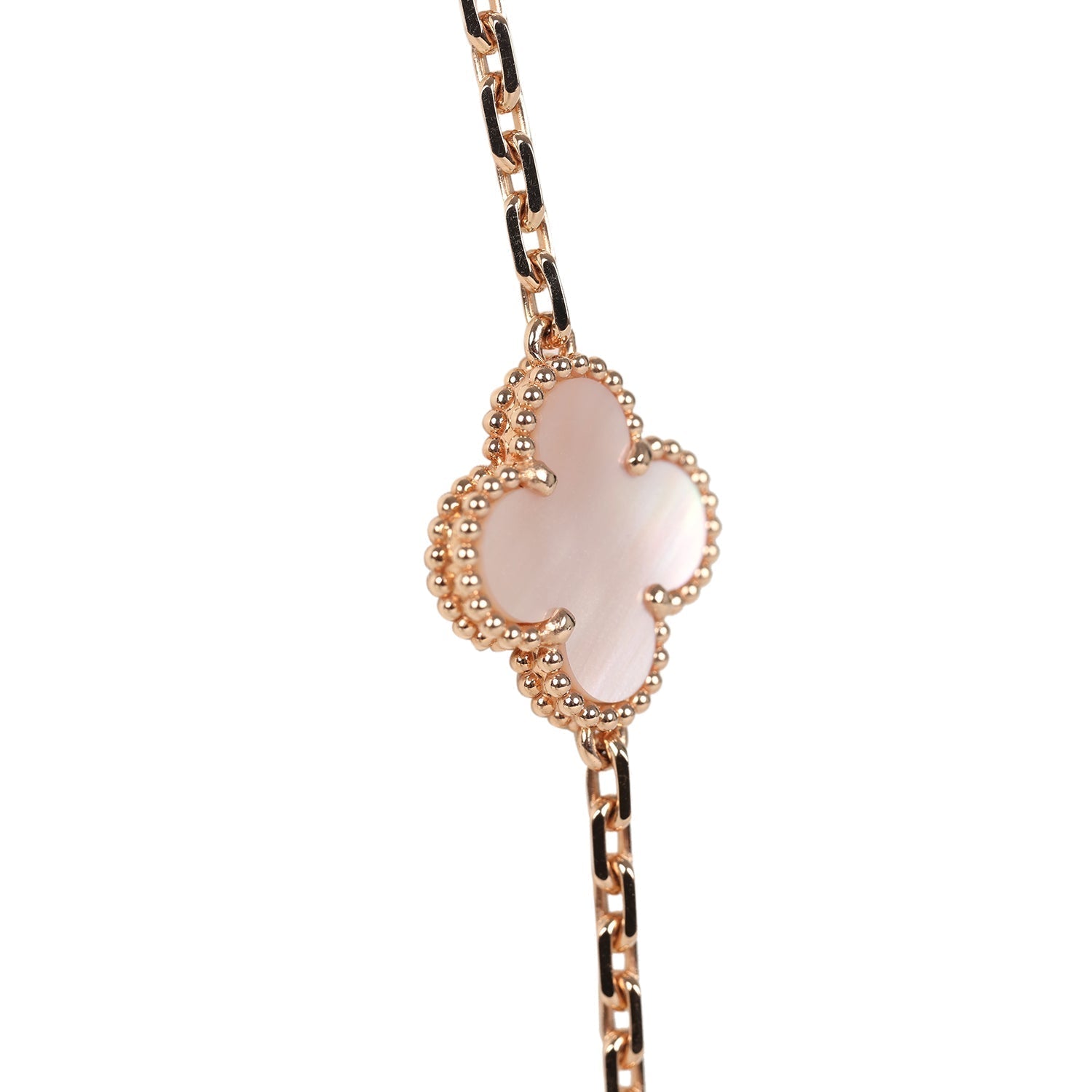 Van Cleef & Arpels Vintage Alhambra 20 Motif Long Necklace Pink Mother of Pearl and 18K Rose Gold