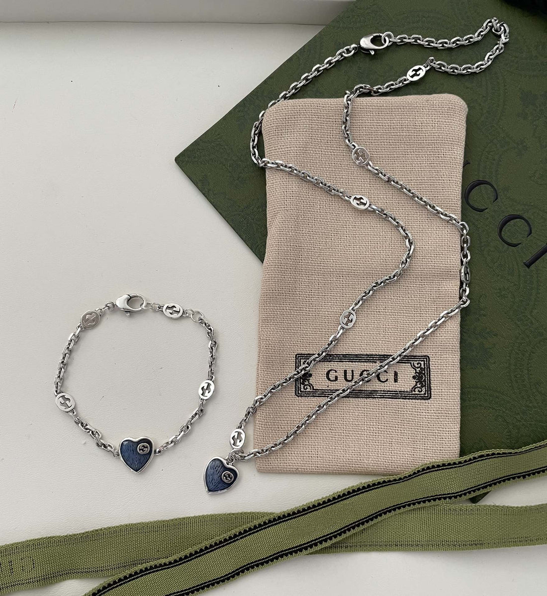 GG HEARTS STERLING SILVER BLUE ENAMEL PENDANT NECKLACE