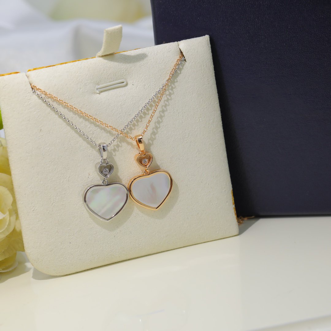 HAPPY HEART WHITE MOP NECKLACE SILVER DIAMOND