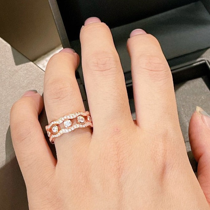 MESSIK PINK GOLD DIAMOND RING DOUBLE ROWS