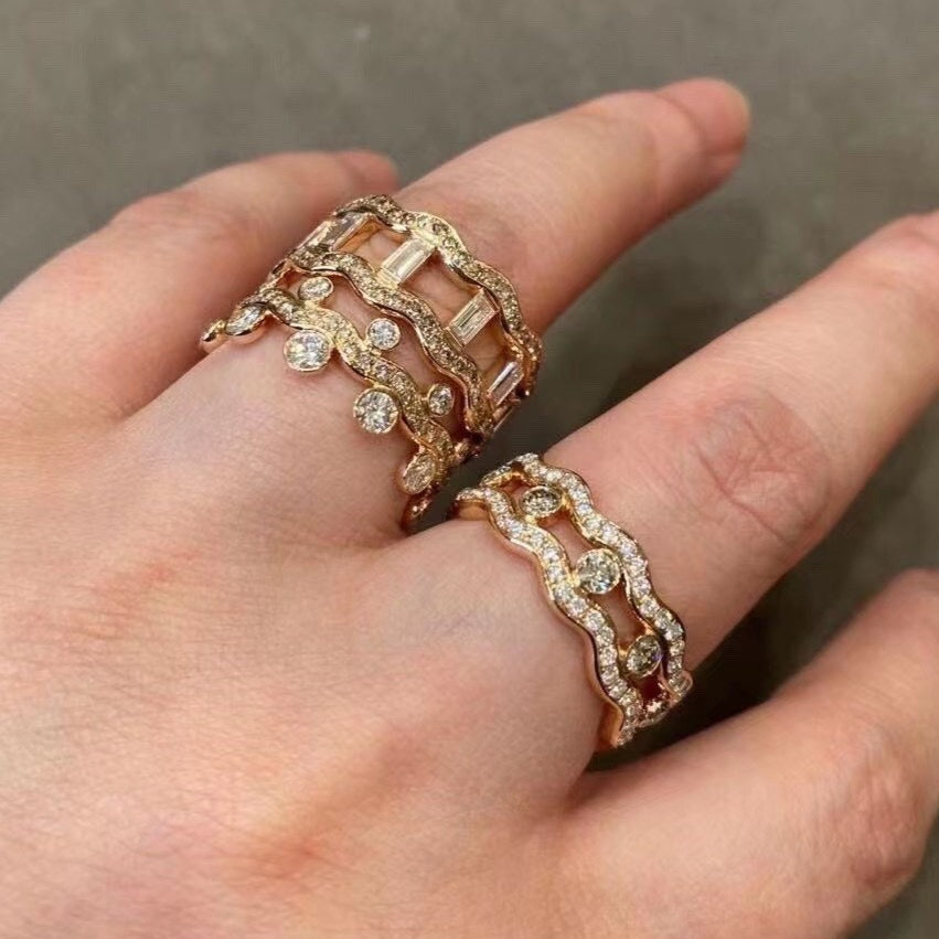 MESSIK PINK GOLD DIAMOND RING DOUBLE ROWS
