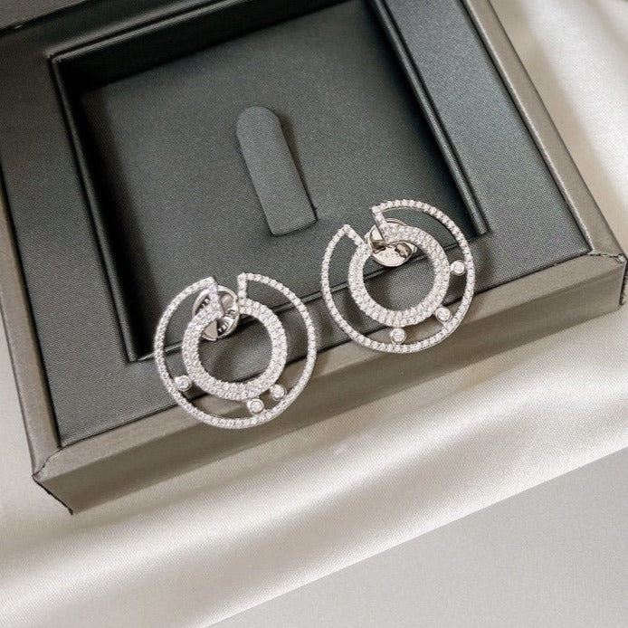 CREOLES MOVE ROMANE PAVED SILVER DIAMOND EARRINGS