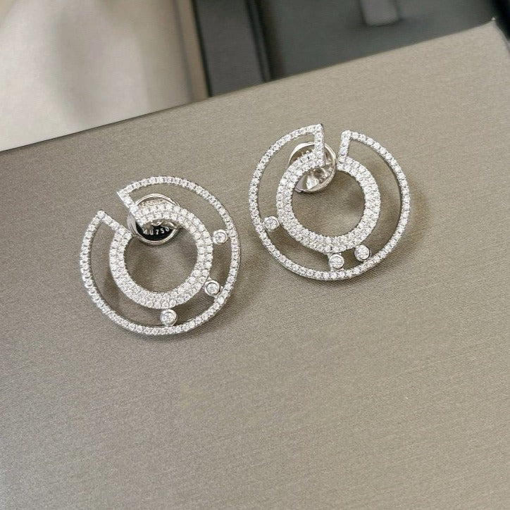 CREOLES MOVE ROMANE PAVED SILVER DIAMOND EARRINGS