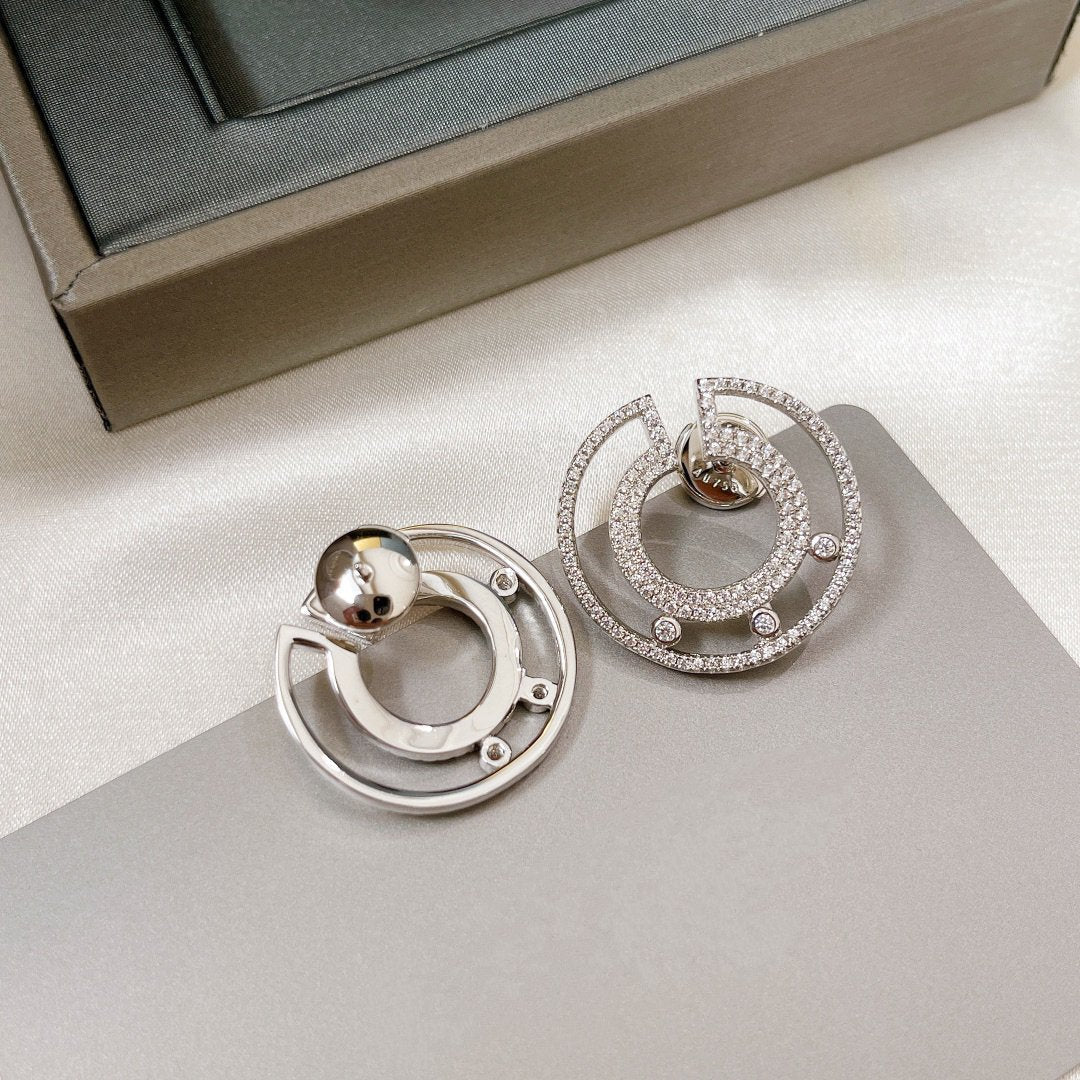 CREOLES MOVE ROMANE PAVED SILVER DIAMOND EARRINGS