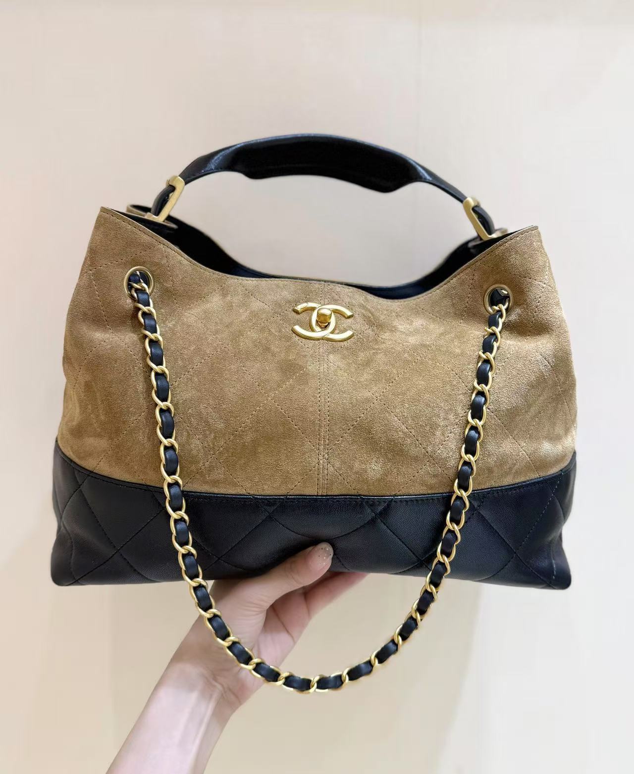CC Tote bag Black mix Beige Suede Calfskin