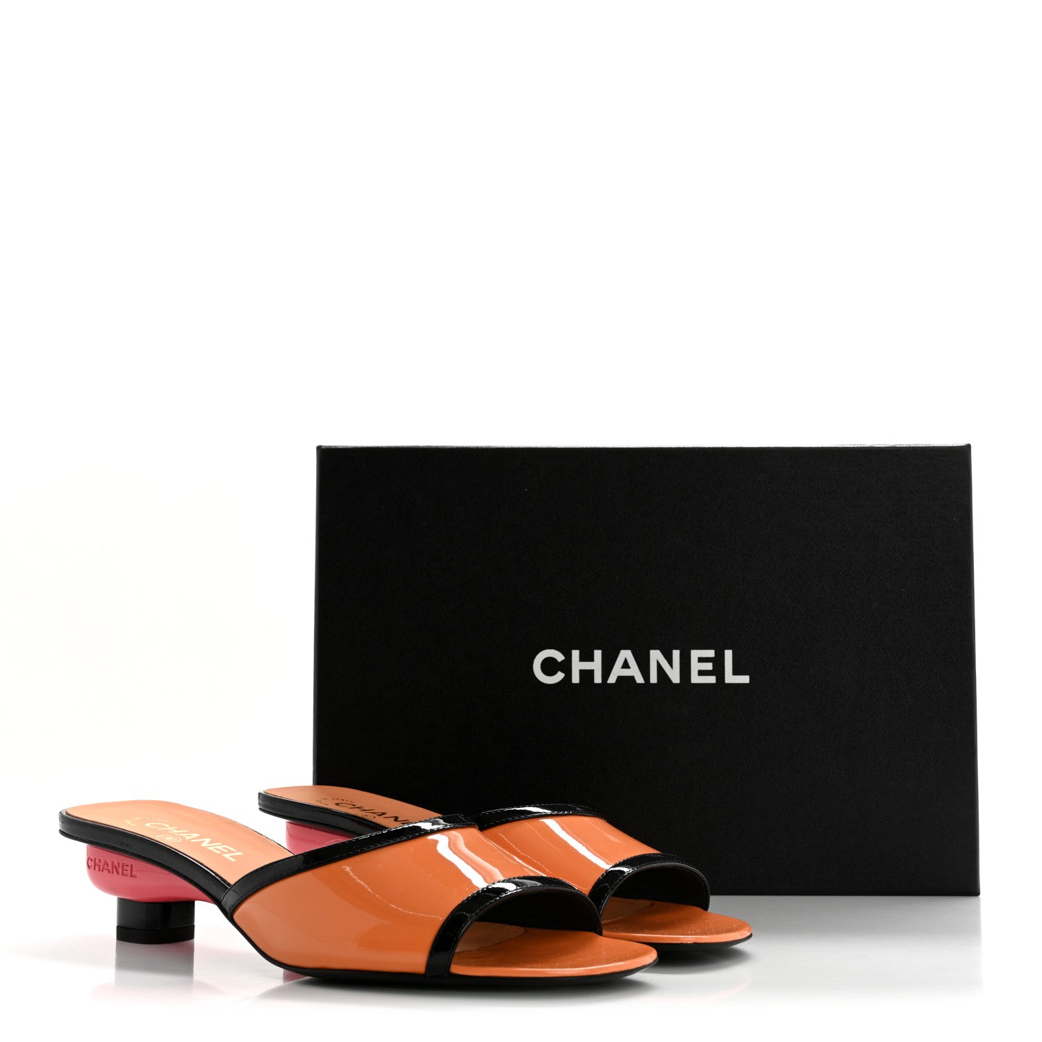 Patent Calfskin Mules 37.5 Orange Black