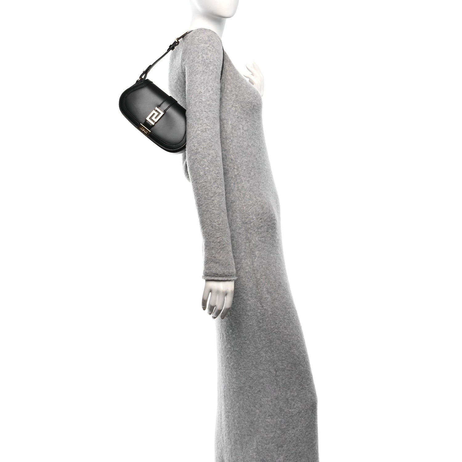 Lambskin Mini Greca Goddess Shoulder Bag Black