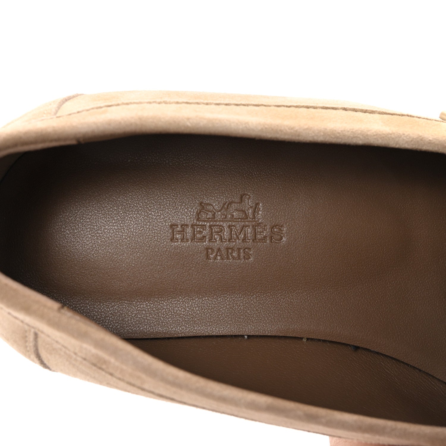 Suede Goatskin Womens Faubourg Loafers 36 Beige Argile