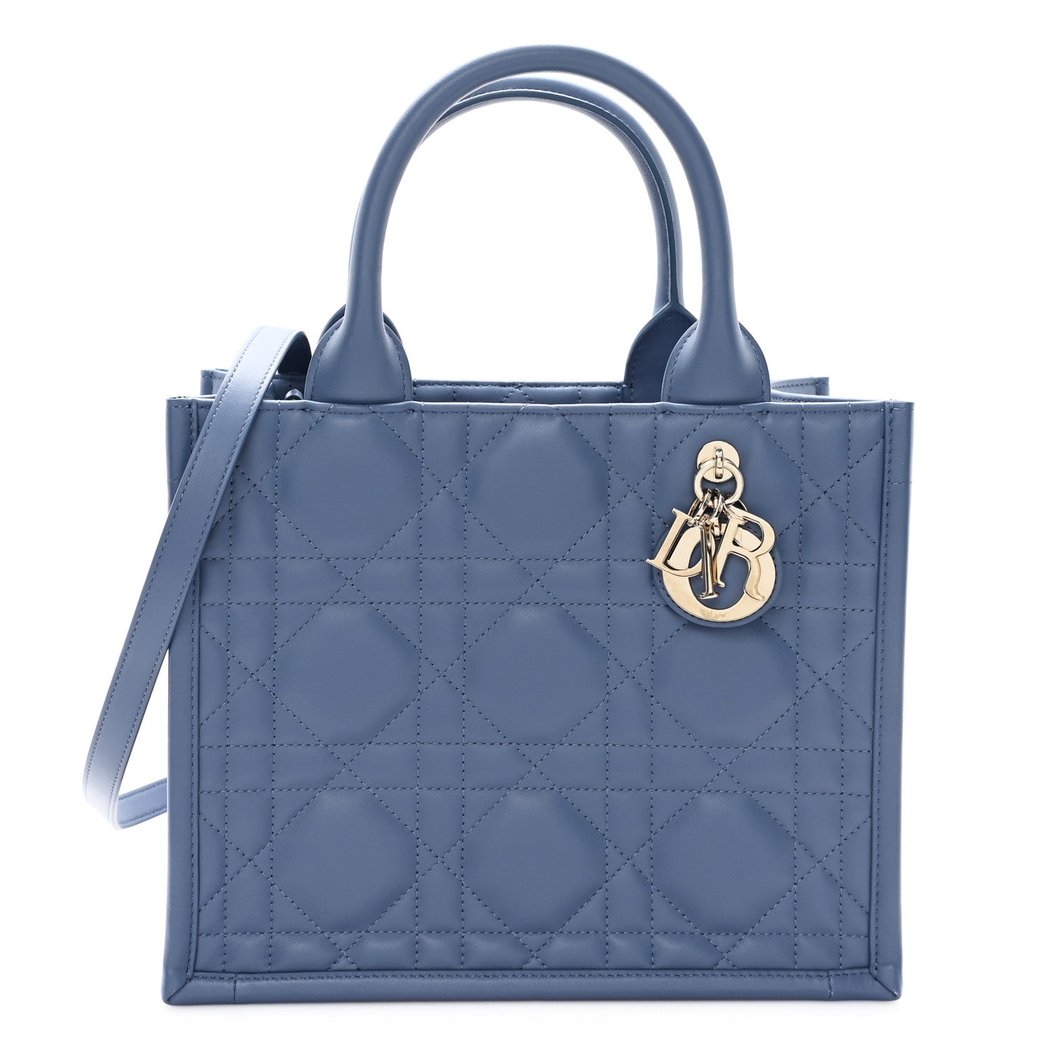 Calfskin Macro Cannage Small Book Tote Denim Blue