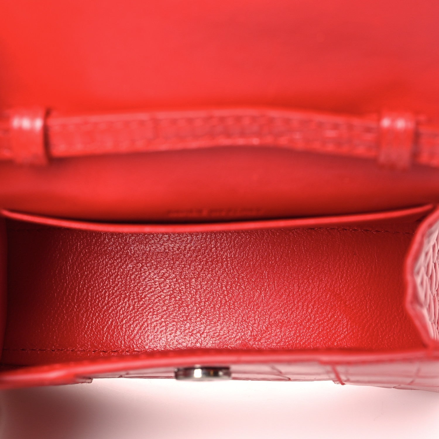 Shiny Calfskin Tonal B Crocodile Embossed Hourglass Top Handle Bag Mini Bright Red